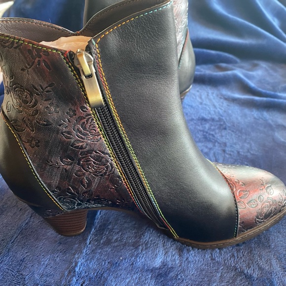 New Retro Handmade floral stitching button boots 37 (US 6) Black zip - Picture 10 of 17